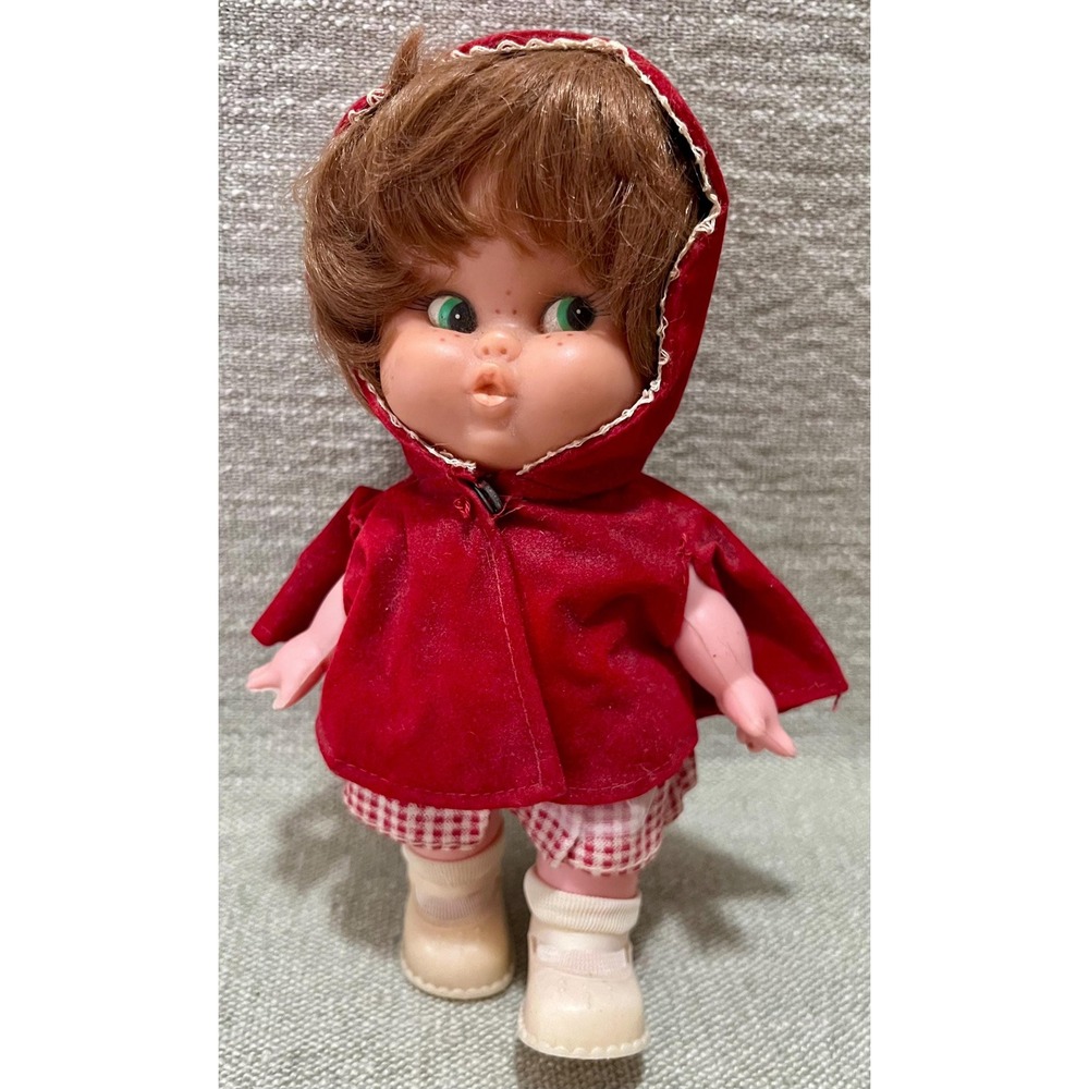 1960s Little Red Riding Hood Doll Side Eye Glance Velveteen Cape Gingham Dress